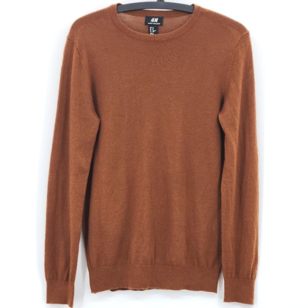 H&M Sweater Womens Size XS Brown Merino Wool Blend Crewneck Dark Academia Preppy